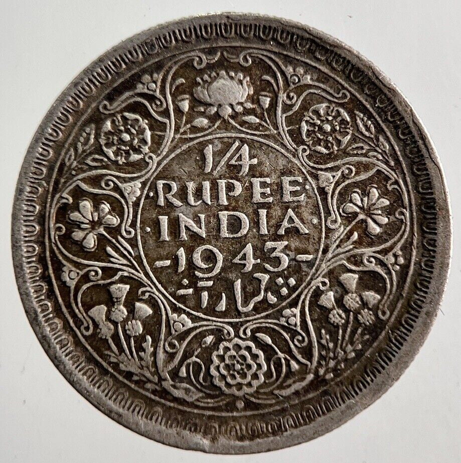 1943 India 1/4 Quarter Rupee Silver Coin | Fine Collectable Grade
