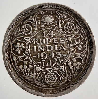 1943 India 1/4 Quarter Rupee Silver Coin | Fine Collectable Grade