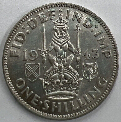 1943 Scottish Shilling | British Silver Coin | George VI | Extra Fine Grade a654