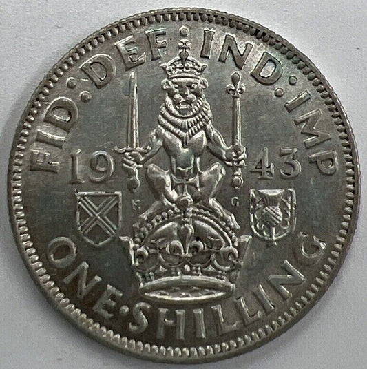 1943 Scottish Shilling | British Silver Coin | George VI | Extra Fine Grade a654