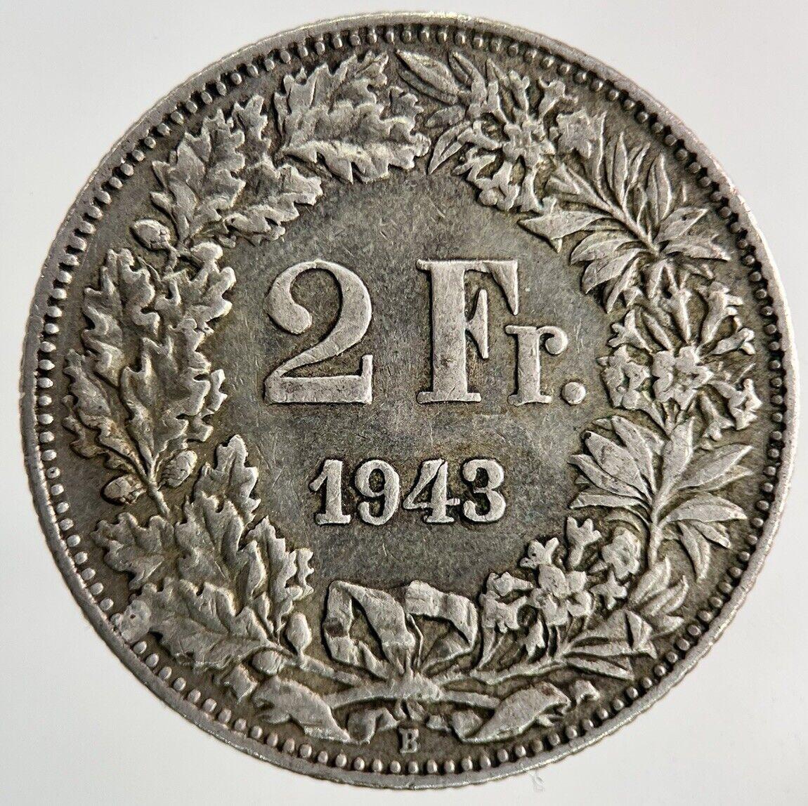 1943 Switzerland Swiss 2 Franc Silver Coin | Very High Grade