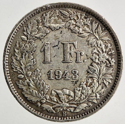 1943 Switzerland Swiss 1 Franc Silver Coin | Fine Collectable Grade