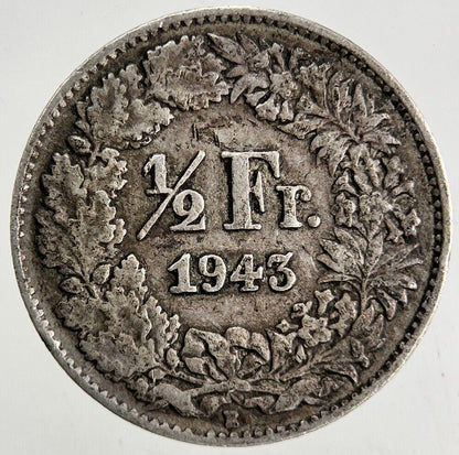 1943 Switzerland Swiss 1/2 Half Franc Silver Coin | Fine Collectable Grade