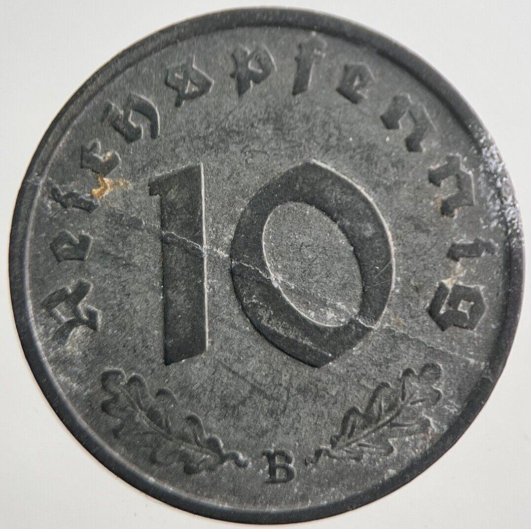 1943-B Germany Nazi 10 Pfennig Coin | Fine Collectable Grade | a7402