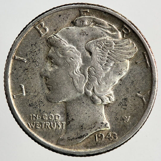 1943 US USA Mercury One Dime Silver Coin | Very High Grade