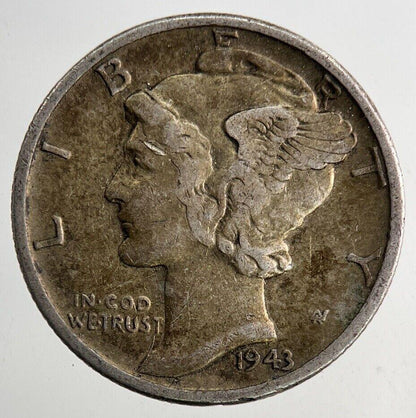 1943 US USA Mercury One Dime Silver Coin | Fine Collectable Grade