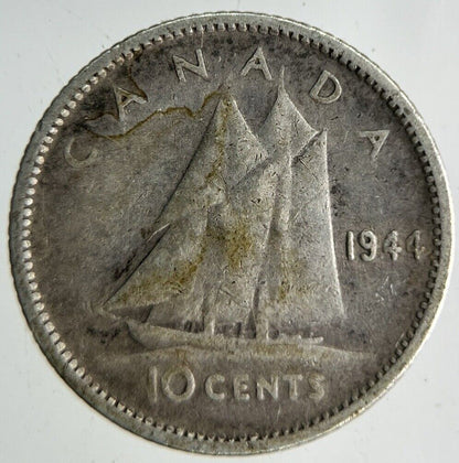 1944 Canada 10 Cents Silver Coin | Fine Collectable Grade