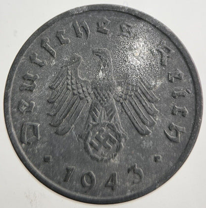 1943-F Germany Nazi 10 Pfennig Coin | Very High Grade | a7875