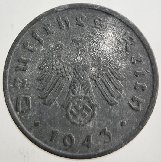 1943-F Germany Nazi 10 Pfennig Coin | Very High Grade | a7875