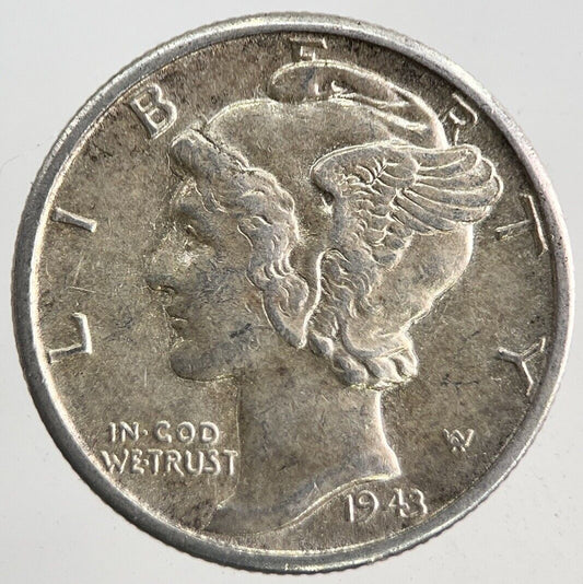 1943-D US USA Mercury Dime Silver Coin | Very High Grade