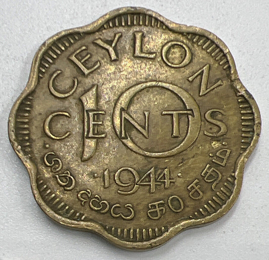 1944 Ceylon 10 Cents Coin | Fine Collectable Grade | a1306