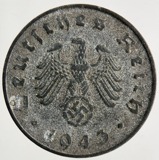 1943-E Germany Nazi 10 Pfennig Coin | Fine Collectable Grade
