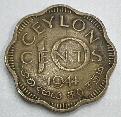 1944 Ceylon 10 Cents Coin | Fine Collectable Grade | a1379