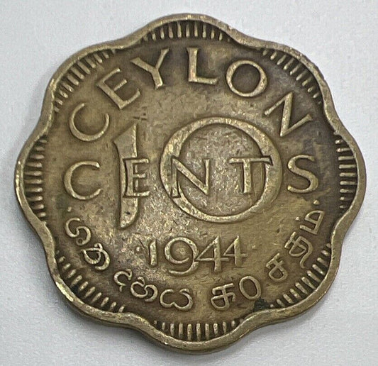 1944 Ceylon 10 Cents Coin | Fine Collectable Grade | a1379