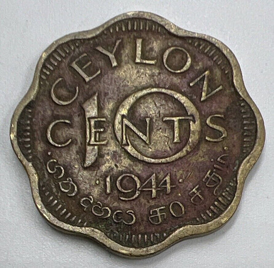 1944 Ceylon 10 Cents Coin | Fine Collectable Grade | a1378