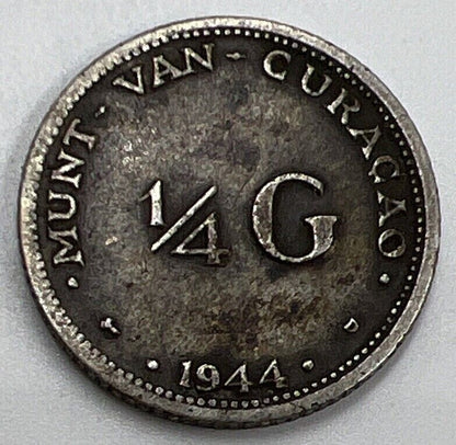 1944 Curacau 1/4 Gulden | Netherlands Silver Coin | Collectable Grade | a158
