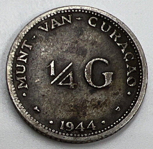 1944 Curacau 1/4 Gulden | Netherlands Silver Coin | Collectable Grade | a158