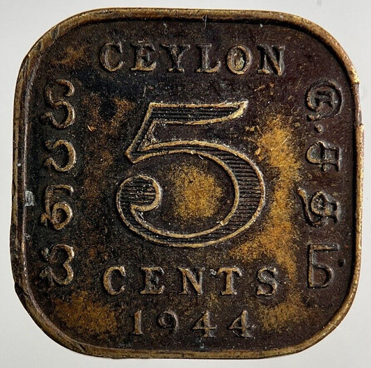 1944 Ceylon 5 Cents Coin | Fine Collectable Grade