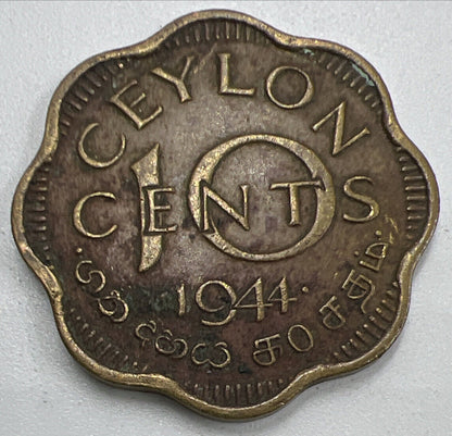 1944 Ceylon 10 Cents Coin | Fine Collectable Grade | a1307