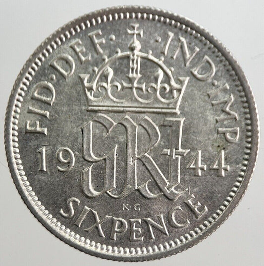 1944 George VI Sixpence Silver Coin | Very High Grade | a7608