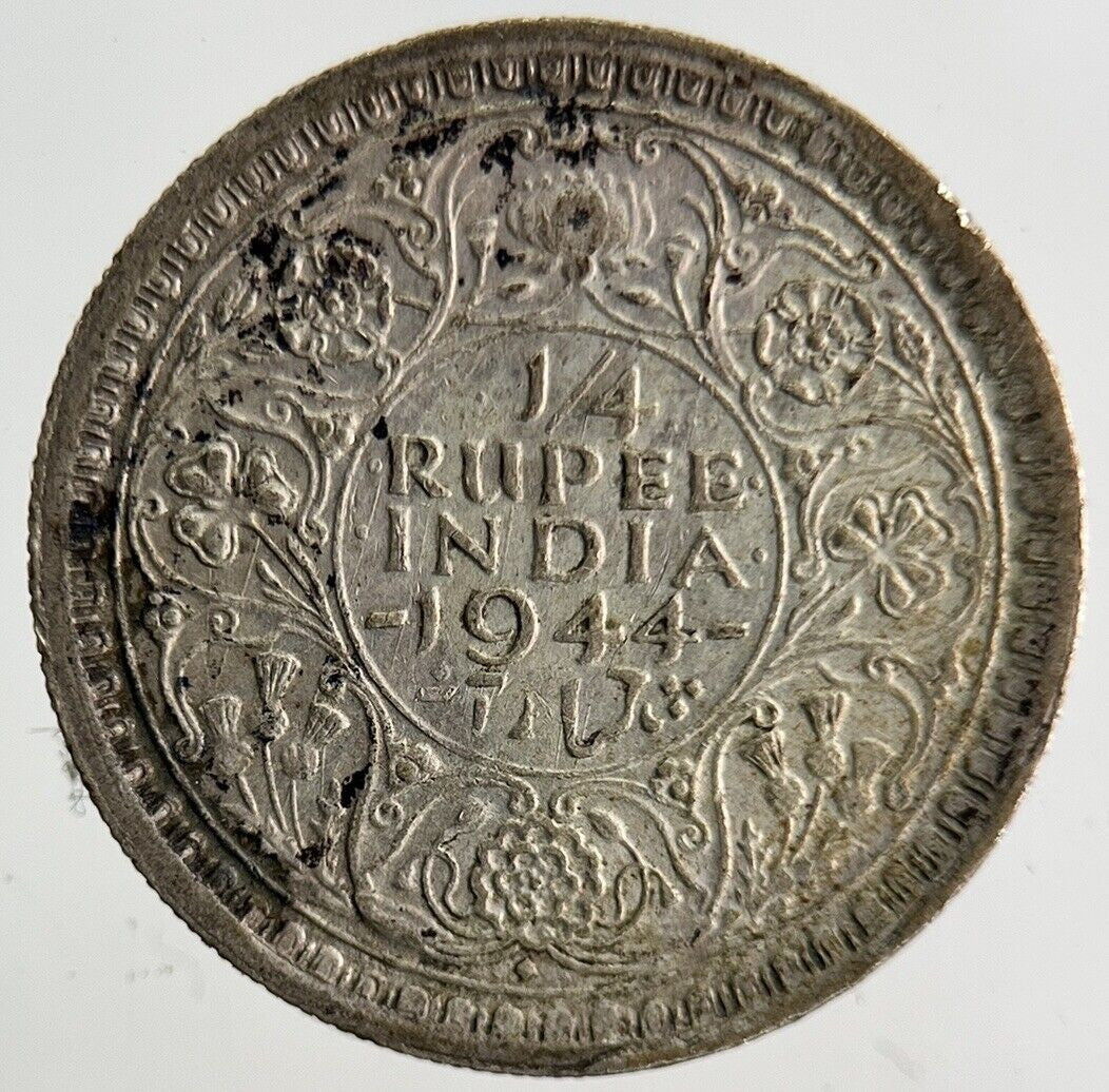 1944 India 1/4 Quarter Rupee Silver Coin | Fine Collectable Grade