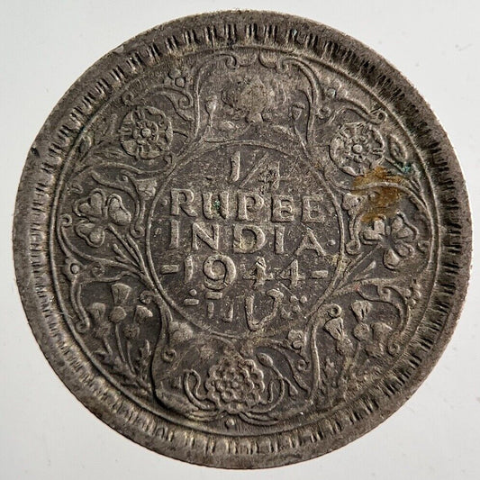 1944 India 1/4 Quarter Rupee Silver Coin | Collectable Grade