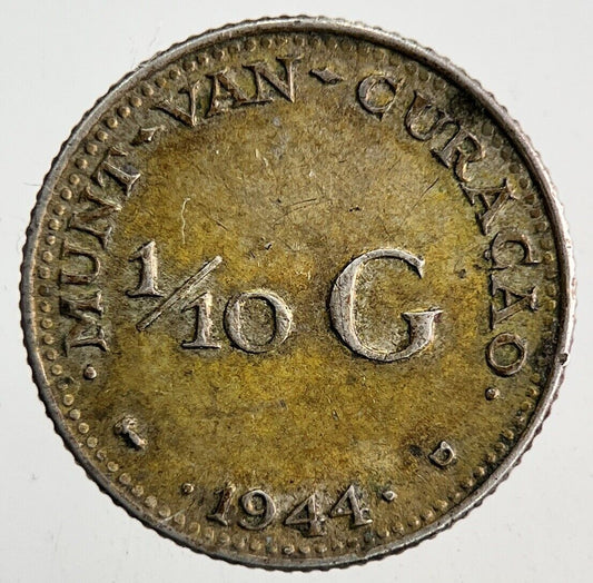 1944 Netherlands 1/10 Gulden Silver Coin | Very High Grade