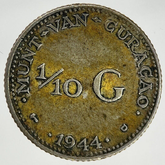 1944 Netherlands 1/10 Gulden Silver Coin | Fine Collectable Grade