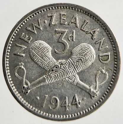 1944 New Zealand Threepence Silver Coin | Very High Grade