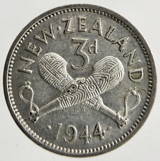 1944 New Zealand Threepence Silver Coin | Very High Grade