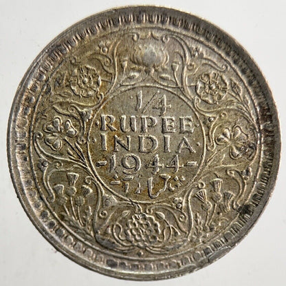 1944 India 1/4 Quarter Rupee Silver Coin | Very High Grade | a5477