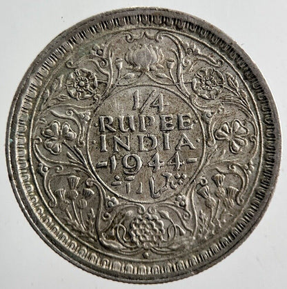 1944 India 1/4 Quarter Rupee Silver Coin | Fine Collectable Grade