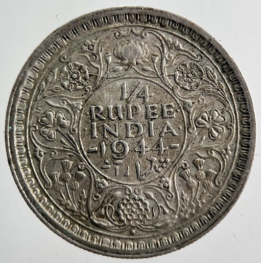 1944 India 1/4 Quarter Rupee Silver Coin | Fine Collectable Grade