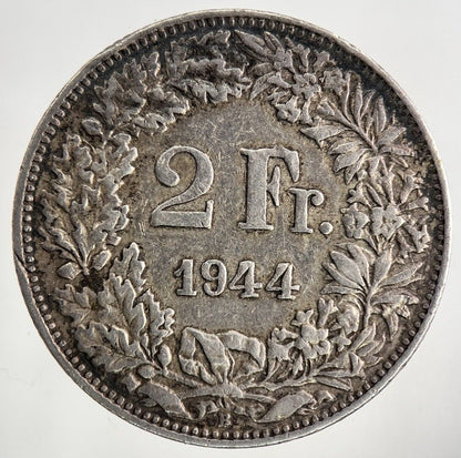 1944 Switzerland Swiss 2 Franc Silver Coin | Fine Collectable Grade