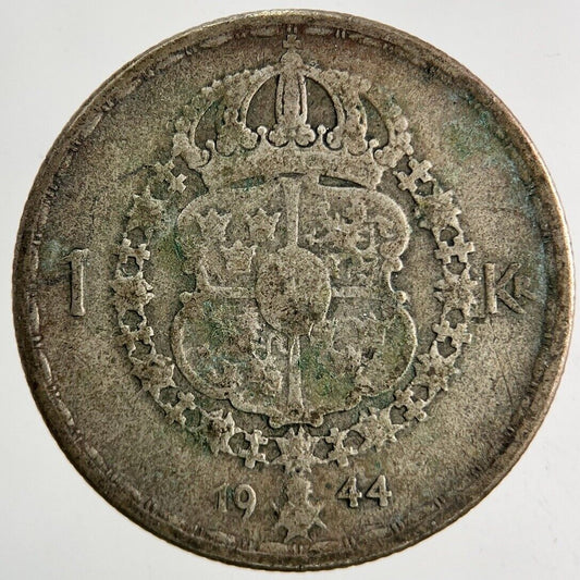 1944 Sweden 1 Krona Silver Coin | Fine Collectable Grade