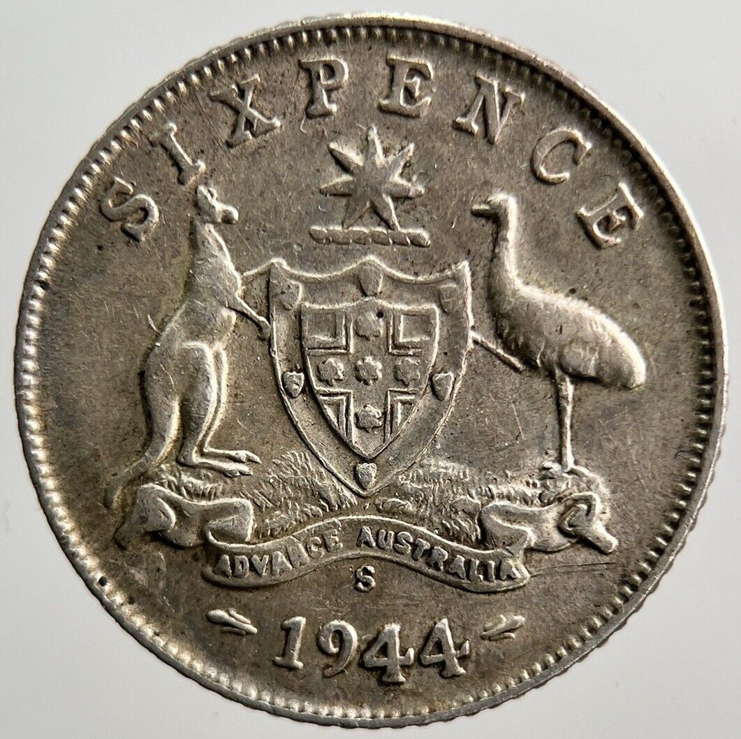 1944-S Australia Sixpence Silver Coin | Fine Collectable Grade | a3727
