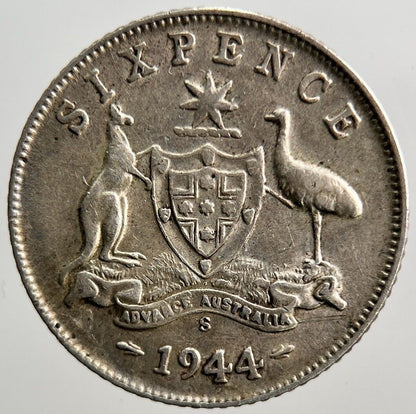 1944-S Australia Sixpence Silver Coin | Fine Collectable Grade | a3727