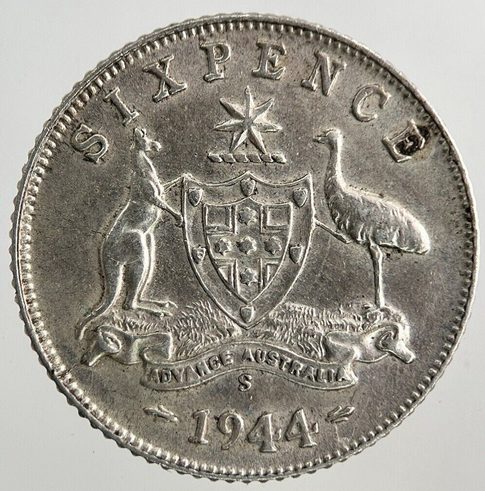 1944-S Australia Sixpence Silver Coin | Fine Collectable Grade