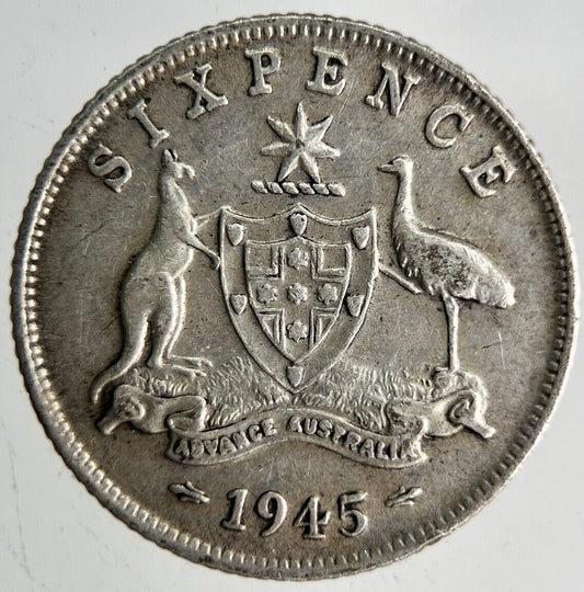 1945 Australia Sixpence Silver Coin | Fine Collectable Grade