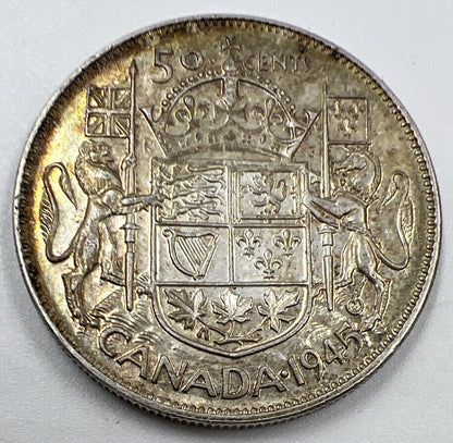 1945 Canadian 50 Cents Silver Coin | Very Fine Grade | a1335