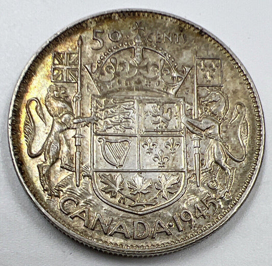 1945 Canadian 50 Cents Silver Coin | Very Fine Grade | a1335