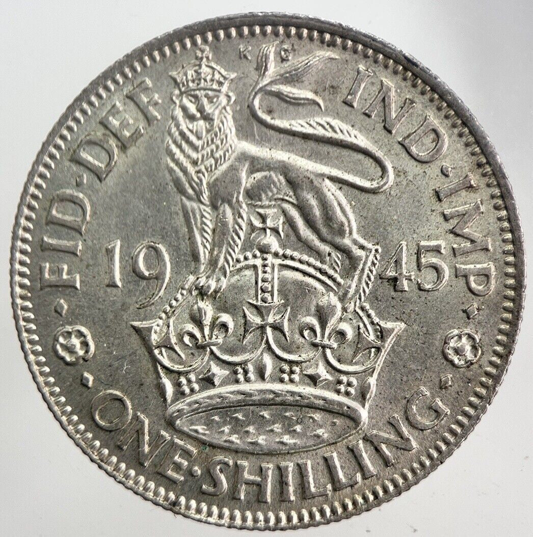 1945 George VI British One Shilling Silver Coin | Very Fine Grade | a5848