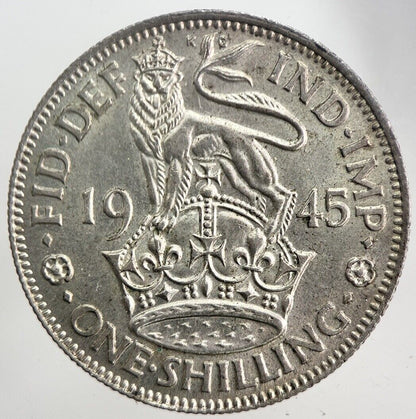 1945 George VI British One Shilling Silver Coin | Very Fine Grade | a5848