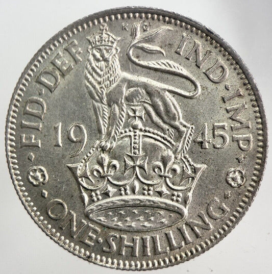 1945 George VI British One Shilling Silver Coin | Very Fine Grade | a5848