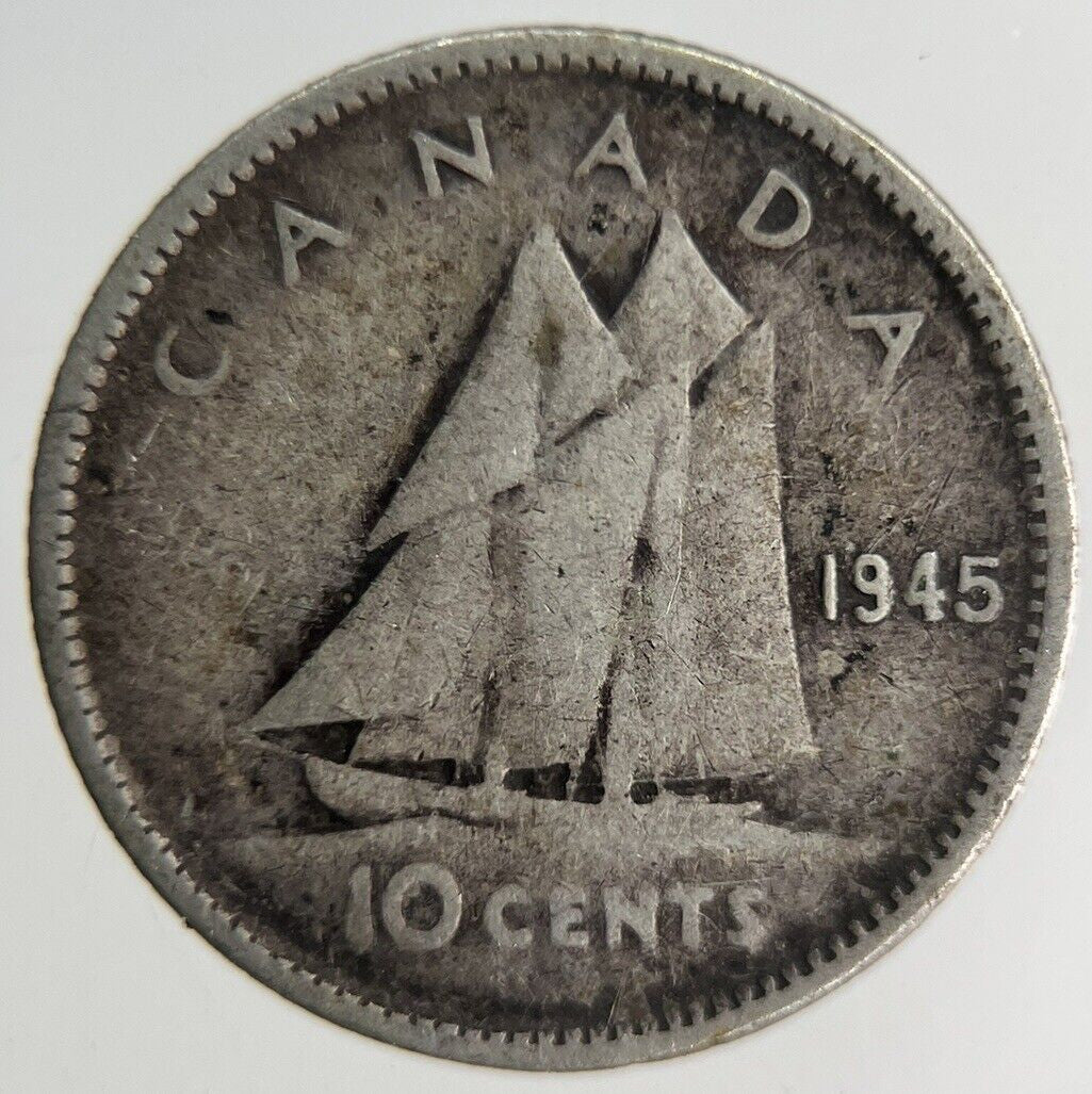 1945 Canada 10 Cents Silver Coin | Fine Collectable Grade