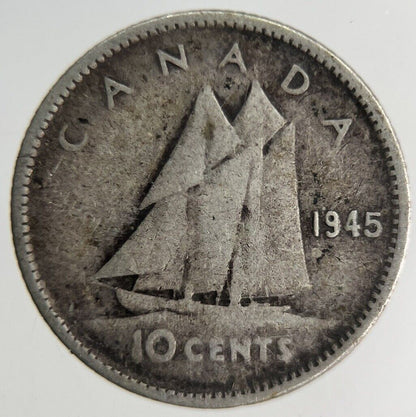 1945 Canada 10 Cents Silver Coin | Fine Collectable Grade