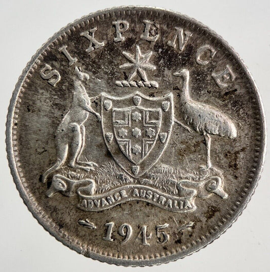1945 Australia Sixpence Silver Coin | Very High Grade