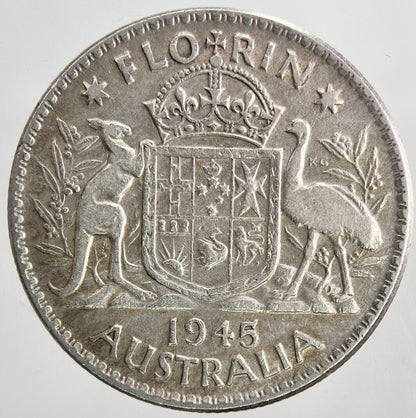 1945 Australia Florin Two Shillings Silver Coin | Fine Collectable Grade | a6438