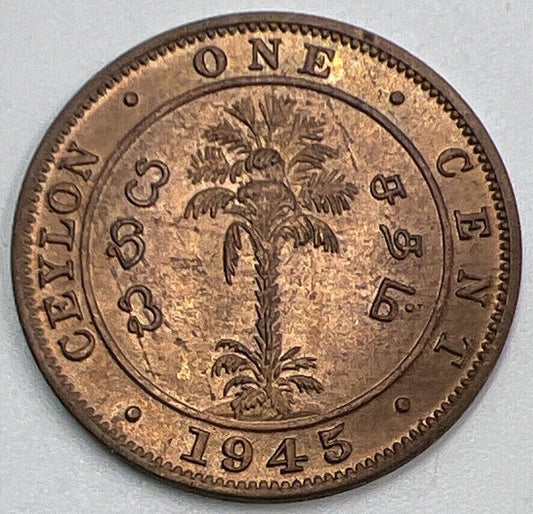 1945 Ceylon 1 One Cent Coin | Very High Grade | a1554