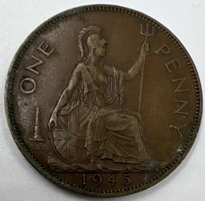 1945 George VI One Penny | British Copper Coin | Fine Collectable Grade | a163